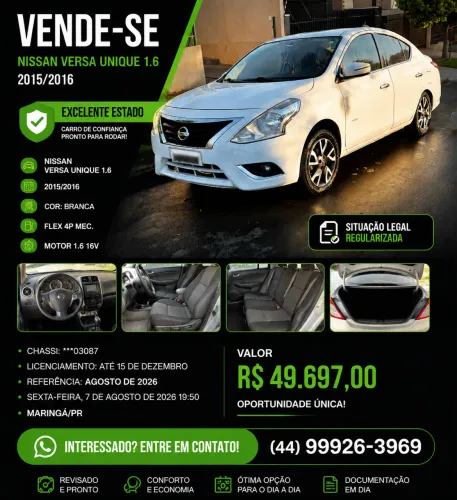 Nissan Versa Unique 1.6 16V Flex 4P Mec. 2016