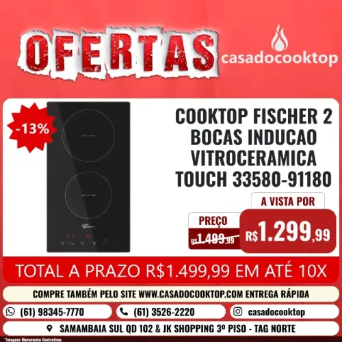 COOKTOP FISCHER 2 BOCAS INDUCAO VITROCERAMICA TOUCH 33580.91180 NEW
