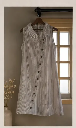 Vestido Chemise Listrado Sem Manga