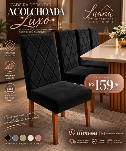Cadeiras de Jantar Acolchoada Luxo Base Madeira
