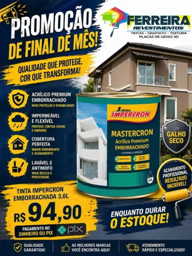 Tinta emborrachada 3,6l impercron R$ 94,90