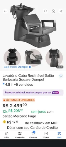 Lavatório reclinável para salão de beleza e barbearia.