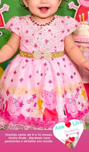 Vestido infantil da Pepa Pig veste de 9 meses até 2 anos