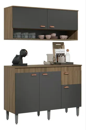 Kit armário de cozinha compacto. 5 portas e 1 gaveta. Cor Carvalho grafite