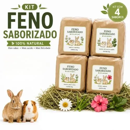 Kit feno saborizado para coelhos porquinhos da índia chinchilas e Roedores
