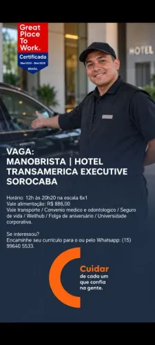 VAGA MANOBRISTA - HOTEL TRANSAMÉRICA EXECUTIVE SOROCABA 