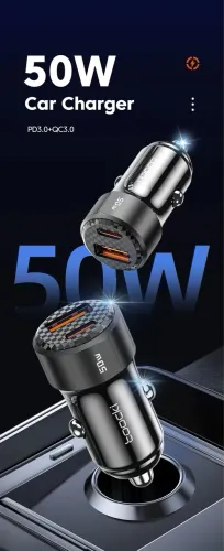 Carregador veicular 50w turbo 2 entradas