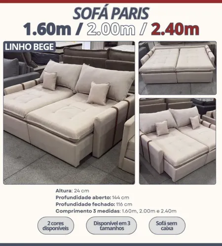 Sofá Retrátil vira Cama 2.00mt