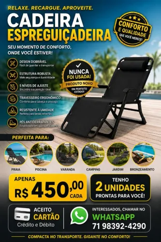 Cadeira para bronzeamento espreguiçadeira 