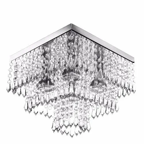 Lustre LED com pingentes. Base quasdrada 30x30cm em alumínio brilho.