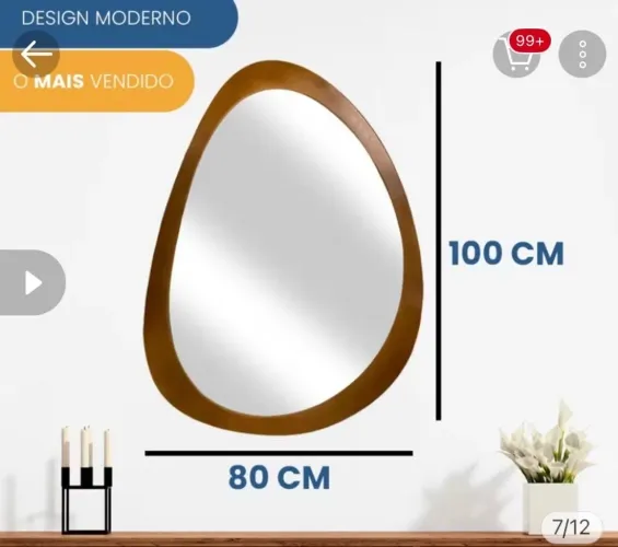 Vendo espelho com moldura orgânico Oval medidas 0,80x1,00