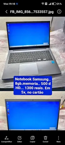 Notebook Samsung.. 8gb de memoria. Hd de 500..processador celeron... Bateria ok