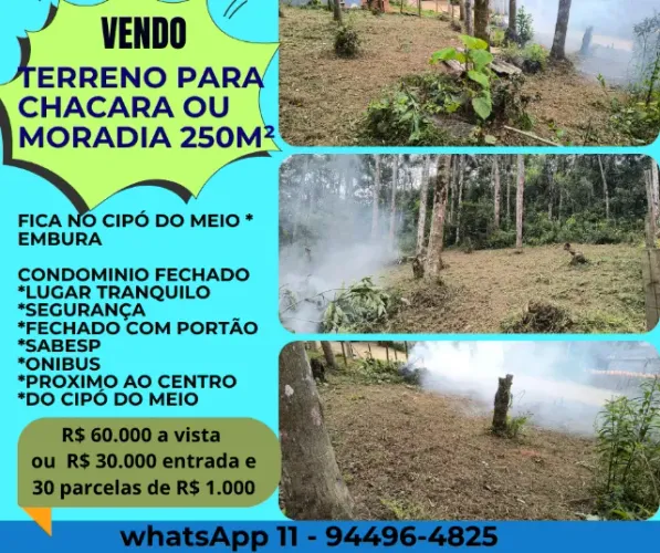 chacara apenas terreno otimo local 250 mts