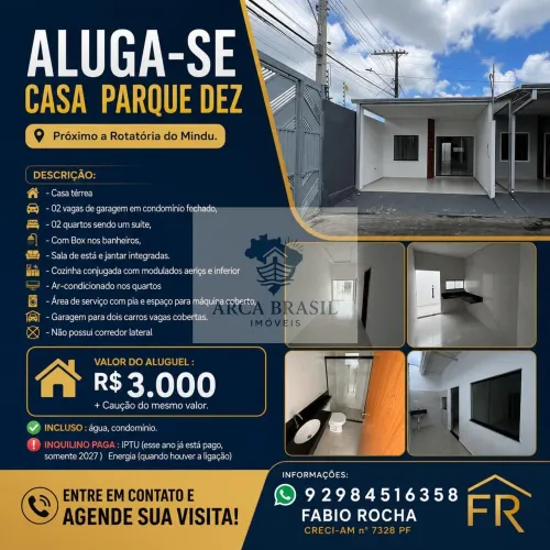 ALUGA-SE CASA RES.FECHADO PARQUE DEZ-Próx Rotatória do Mindu