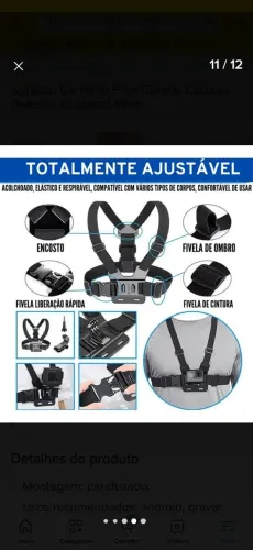 Suporte de peito para Celular,  Câmera  peitoral ajustável moto 