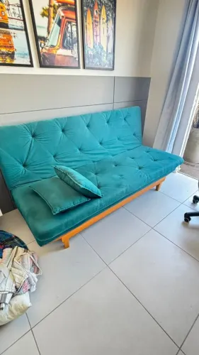 Sofa Cama Base de Madeira Suede Verde