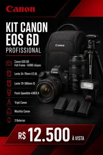 Kit DSLR Canon 6D + lente 24/70 2.8 + Lente 70/300 3.5 + Flash Speedlite + 3 Baterias