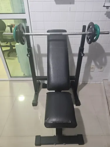 Kit Supino Inclinado Completo com Banco, Barra e 16kg de Anilhas