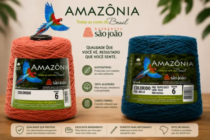 Kit 2 Barbantes Amazonia 400 Metros Fio Macio Lindas Cores Laranja e Azul petróleo