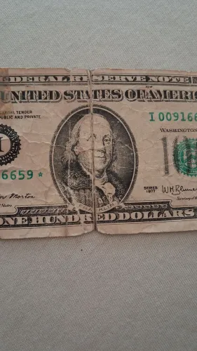 Cédula Antiga 100 Dólares (Série 1977) Com Estrela - Star Note Rare (No Estado)