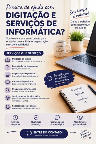 Digitação, Cadastro de Produtos e Serviços de Informática - Freelancer