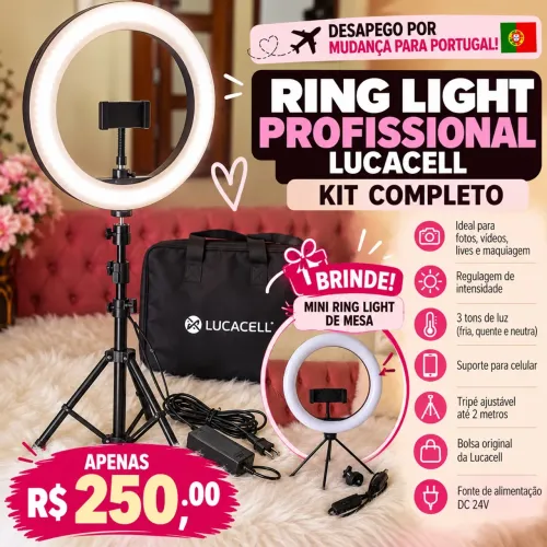 Ring Light Profissional Lucacell + Tripé + Suporte Celular + BRINDE Mini Ring Light