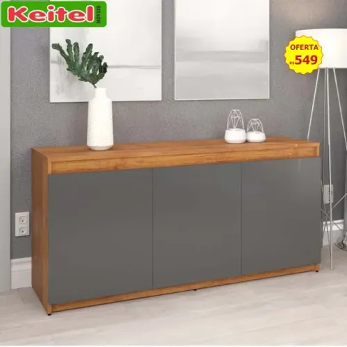 Buffet Onix 3 Portas Cor Mel / Cinza