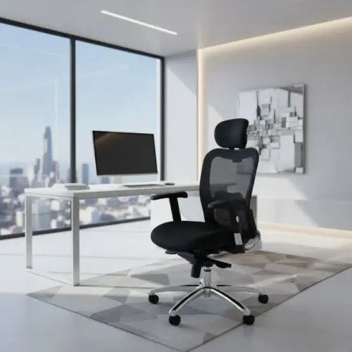 Poltrona Presidente Tela MK-4002 Preta Ergonômica Giratória Conforto Chefia Pro Luxo 30014
