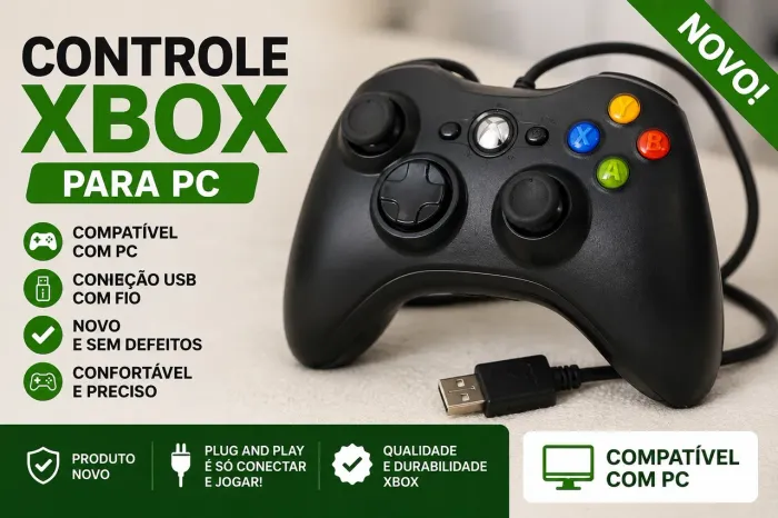 Controle Xbox com fio USB para PC ? Novo e sem defeitos