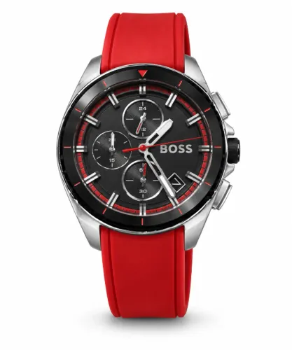 Relógio Masculino BOSS Volane 1513959 44 mm Pulseira de Silicone Vermelha - Novo na Caixa