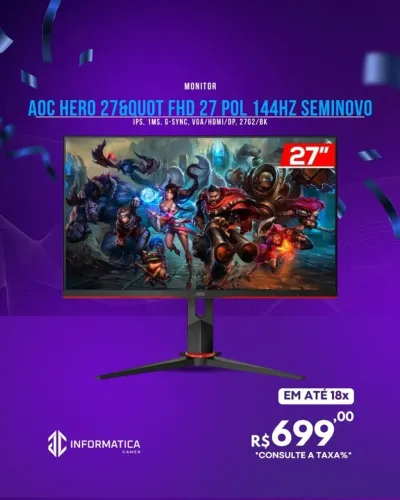 MONITOR AOC HERO 27" FHD 27 POL 144HZ SEMINOVO