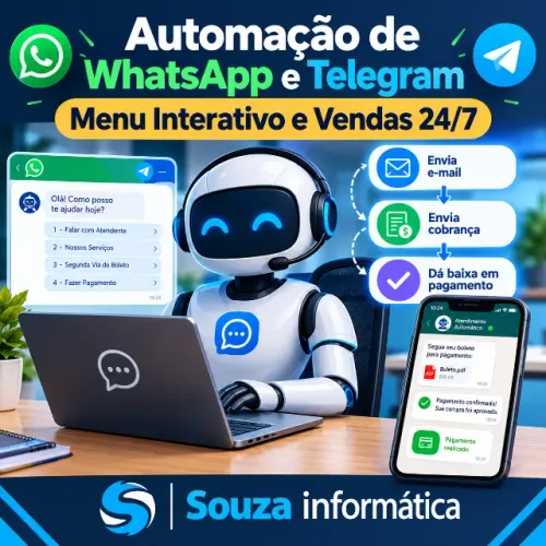 Chatbot, WhatsApp ou Telegram - app de  atendimento e cobranças 