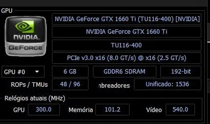 Placa de vídeo GTX 1660 TI
