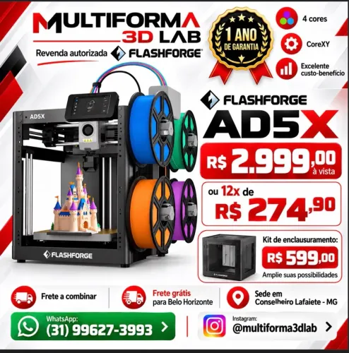 Impressora 3D Flashforge AD5X Multicolor 4 cores CoreXY