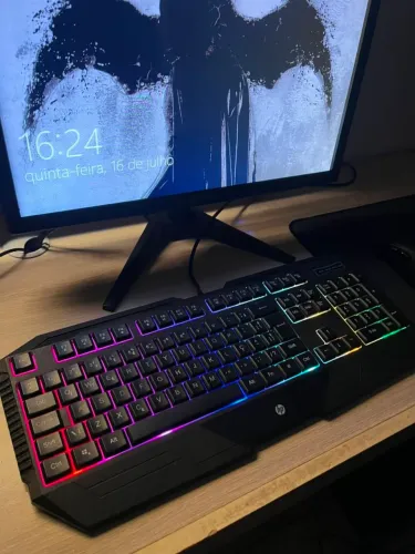 Teclado Gamer HP K110, Preto, LED RGB 4 Cores, USB