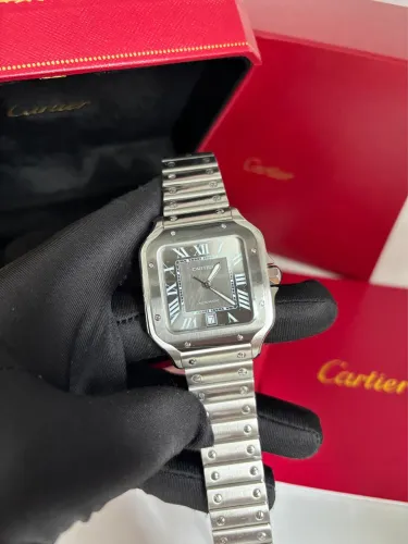 Relógio Cartier Santos Cinza Automático 40mm Vidro Safira Linha Premium