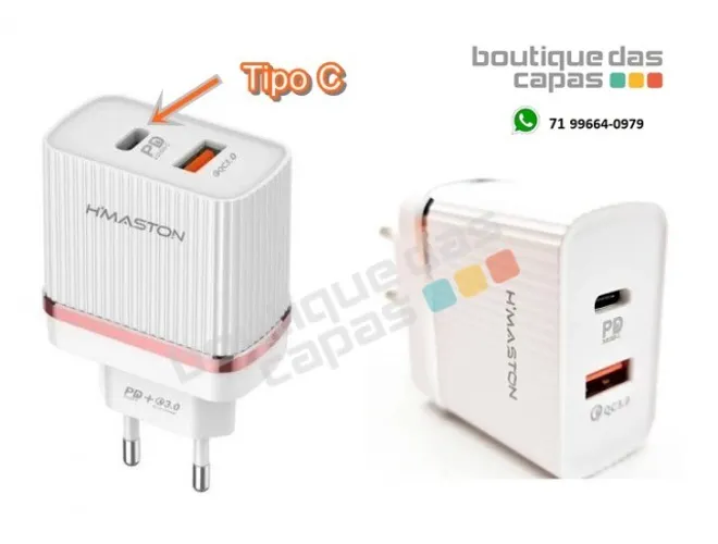 Carregador adaptador viagem turbo 48w 1 usb e 1 tipo c h maston Y39-4 iphone 11 12