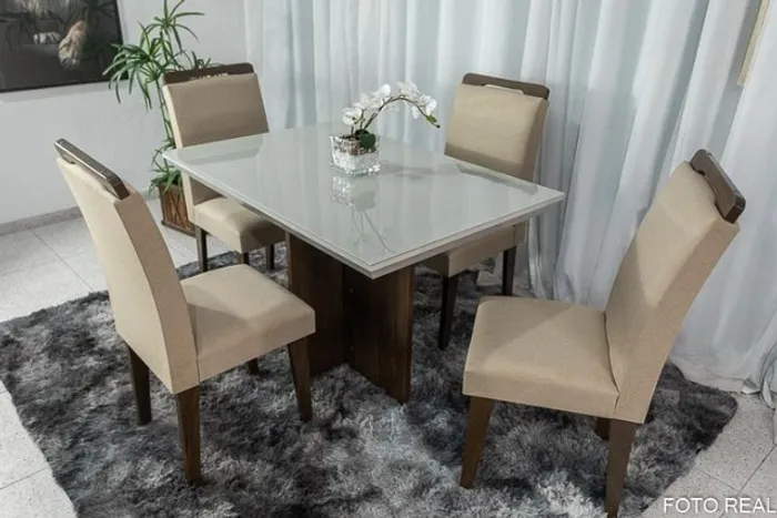 Mesa Berlim 120×80 Café c 4 Cadeiras Athenas Bege 12x Sem Juros 