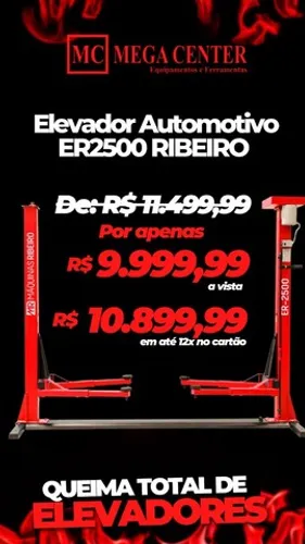 Elevador Automotivo Mecânico ER2500 Ribeiro 2,5 toneladas 2.500kg