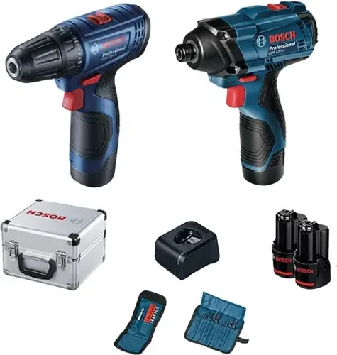 Combo Chave de Impacto GDR 120-LI 1/4 Pol. 12V Parafusadeira GSR 120-LI 3/8 Pol. 12V com 2