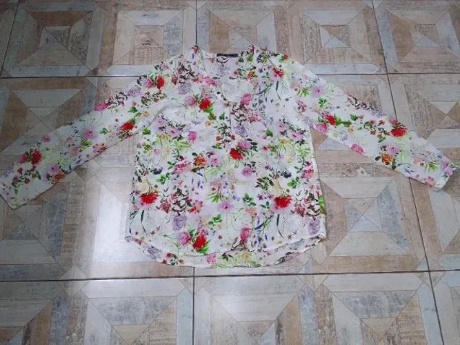 Blusa Manga Longa Seda Florida Feminina Original Zara Tm G