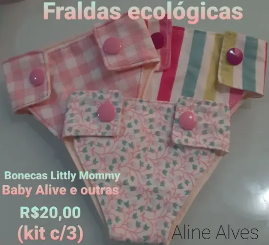 Kit 3 Fraldas ecológicas de Boneca 
