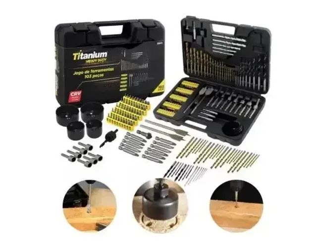 Jogo de ferramentas titanium c/103 pcs p/parafusadeira-TITANIUM