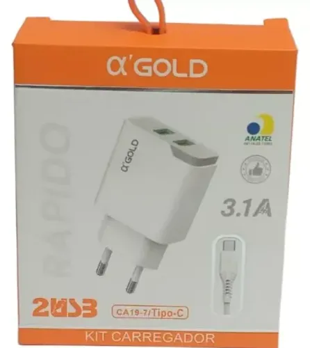 Carregador De Celular 3.1A 2 Usb Ca01-10 Tipo C