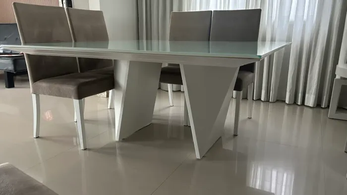 Mesa quadrada 8 lugares Herval 1,5 x 1,5, vidro 1cm 