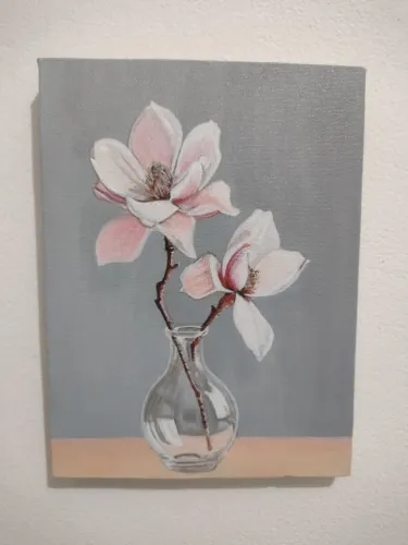 Pintura flor acrílico sobre tela 15x20 cm 