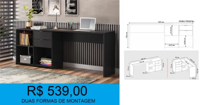 Escrivaninha em l regulável - a pronta entrega