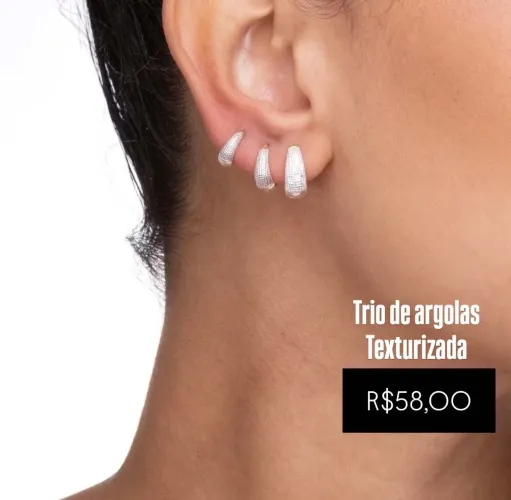 Trio de argolas Prata 925 acompanha certificado de garantia