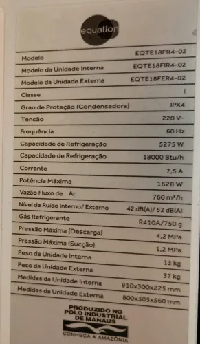 Ar condiconado 18mil BTUs