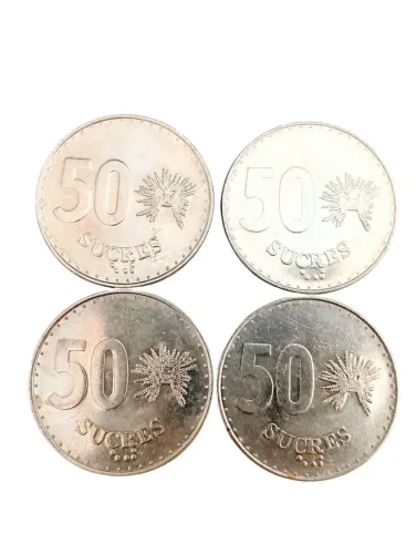 4 Moedas de 50 Sucres do Equador 1988
